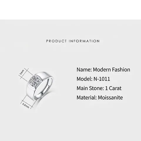 Bague pour Hommes en Argent Sterling 925 Moissanite Coupe Ronde Simple Diamant de Culture Engagement Mariage Bijoux pour Hommes