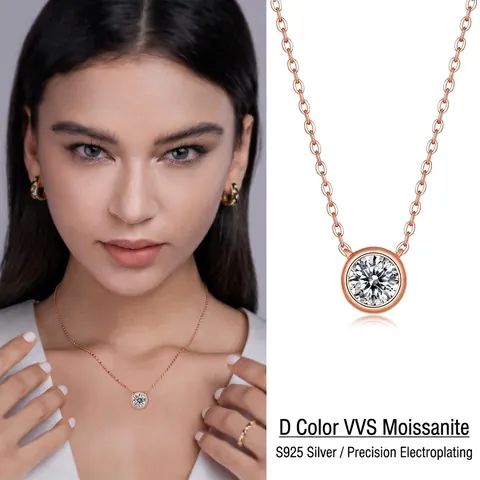Set di Gioielli in Argento Sterling S925 Con Moissanite Collana Orecchini a Bottone Bracciale Incastonatura a Castone Colore D VVS Gioielli Donna