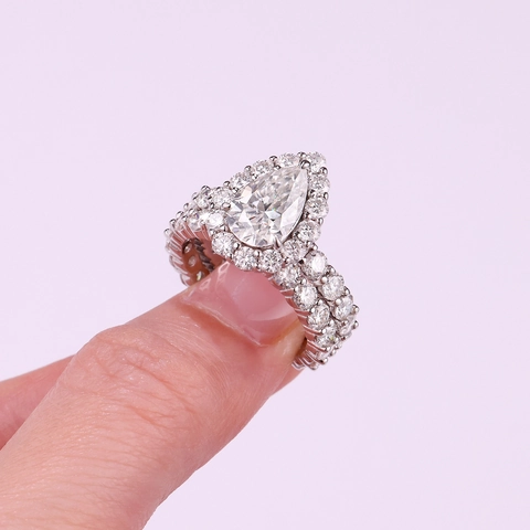 Set di Anelli in Argento Sterling 925 Con Moissanite Taglio Cuore e Pera per Donna Sovrapponibile Fidanzamento Gioielli