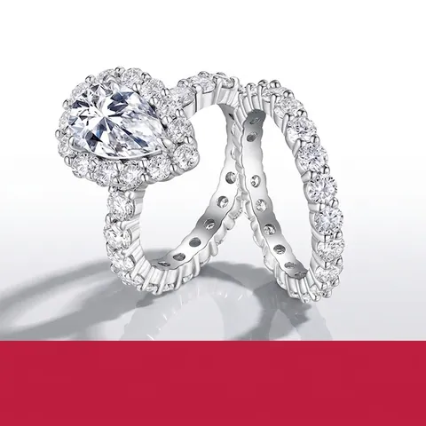 Juego de Anillos de Plata de Ley 925 Con Moissanita Corte Corazón y Pera para Mujer Apilable Compromiso Boda Joyería