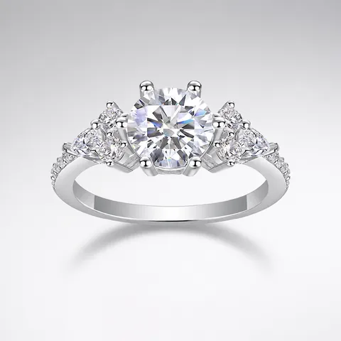 Bague Moissanite Taille Ronde 2 Carats Argent Sterling 925 Couleur D Fiançailles Mariage Anniversaire Alliance pour Femme Bijoux de Luxe