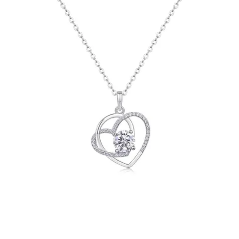 925 Sterling Silver Lab-Grown Diamond Moissanite Double Heart Necklace For Women Inlaid Round Cut Pendant Elegant Jewelry Gift