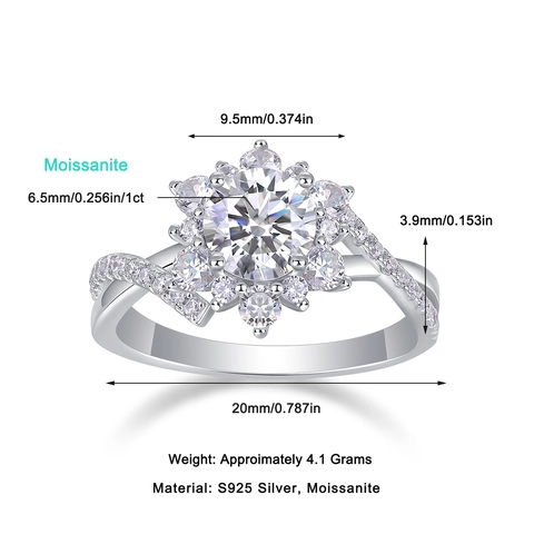 925 Sterling Silver Moissanite Lab Grown Diamond Twisted Band Halo Wedding Engagement Ring For Women Fashion Luxury Jewelry