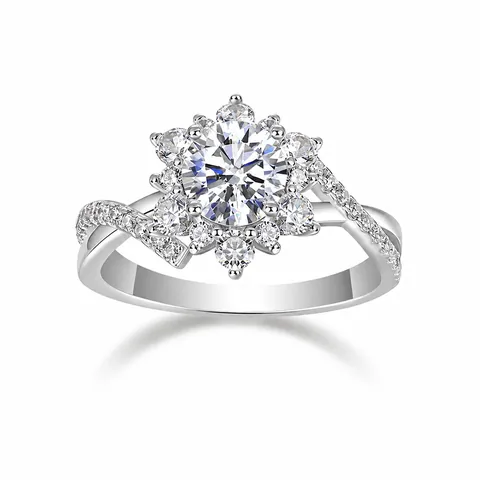 925 Sterling Silver Moissanite Lab Grown Diamond Twisted Band Halo Wedding Engagement Ring For Women Fashion Luxury Jewelry