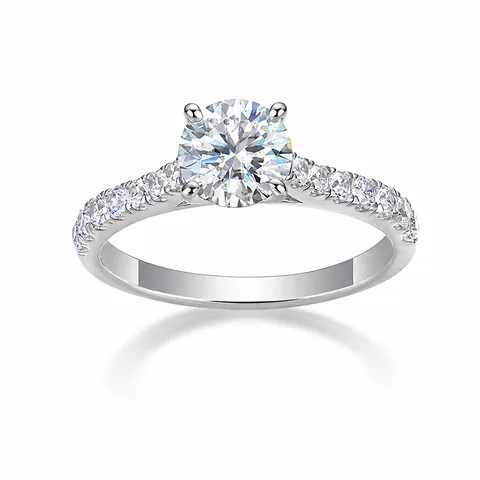 Bague Moissanite en Argent Sterling 925 Coupe Brillant Rond Sertie de Griffes Bague de Fiançailles pour Femmes Couleur D Bijoux Classiques Certifiés GRA