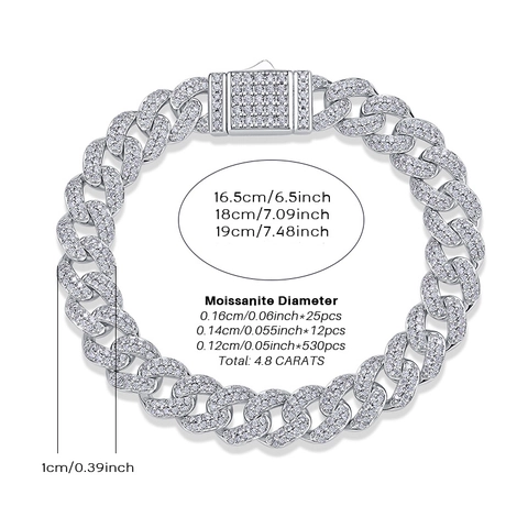 Luxuriöses Moissanit Panzerkette Armband S925 Sterlingsilber Hip Hop Iced Out Brillante Handkette Schmuck Herren Damen
