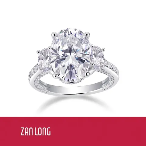 Luxurious S925 Sterling Silver Moissanite Ring Oval Cut Three Stone Engagement Ring With Pave Band Bridal Wedding Jewelry Gift