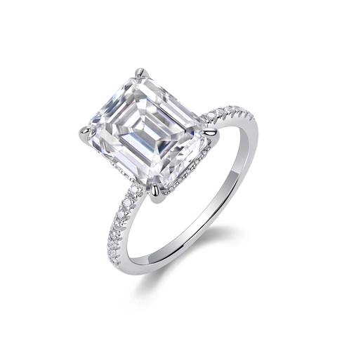 Luxus 925 Sterlingsilber Moissanit Ring Für Damen Geometrischer Radiant Smaragdschliff Strass Verlobungsring Hochzeit Band Ring Schmuck Geschenk