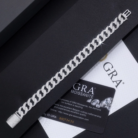 Luxurious 925 Sterling Silver Moissanite Cuban Link Bracelet Full Iced Out Hip Hop Bracelet Unisex Jewelry With GRA Certificate