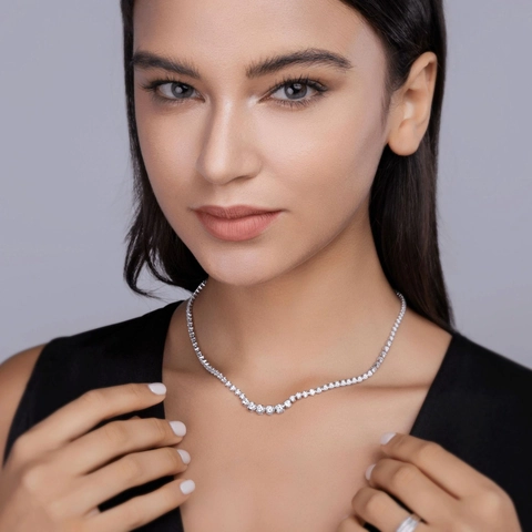 Luxus 925 Sterlingsilber Moissanit Tennis Halskette Für Damen Gradient Rundschliff D Farbe VVS1 Diamant Gliederkette Schmuck