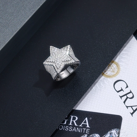 Hip Hop Herren Moissanit Ring 925 Sterling Silber Stern Form Iced Out Pavé Ring Für Männer Trendy Schmuck Zubehör