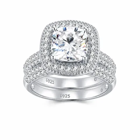 Luxury Cushion Cut Moissanite Ring And Band 925 Sterling Silver Halo Engagement Wedding Rings With GRA Certificate Women