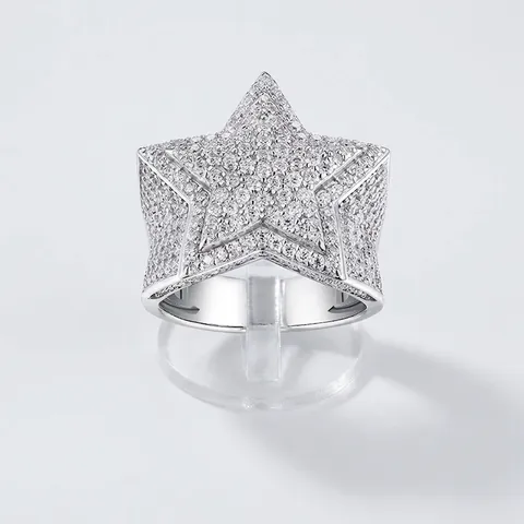 Hip Hop Herren Moissanit Ring 925 Sterling Silber Stern Form Iced Out Pavé Ring Für Männer Trendy Schmuck Zubehör
