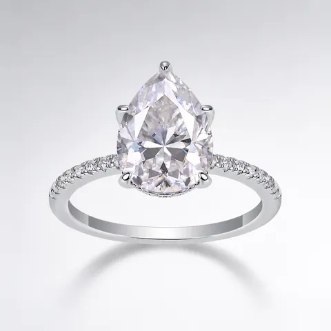 Anillo de Compromiso de Moissanita Talla Pera Plata de Ley S925 Bañado en Oro Blanco 18K Anillo Gota de Agua Joyería Mujer