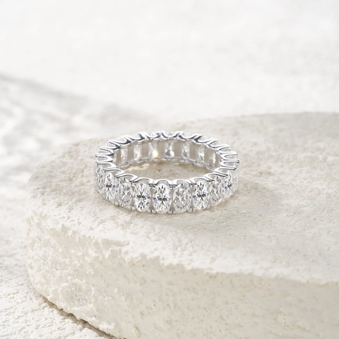 Bague en Argent Sterling 925 avec Moissanite Coupe Ovale Bande d'Éternité Moderne Luxe Léger Plqué Or Blanc 18K Bijoux pour Hommes Femmes