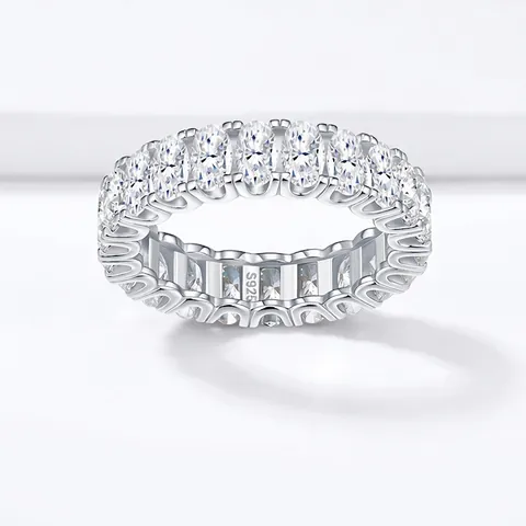Bague en Argent Sterling 925 avec Moissanite Coupe Ovale Bande d'Éternité Moderne Luxe Léger Plqué Or Blanc 18K Bijoux pour Hommes Femmes