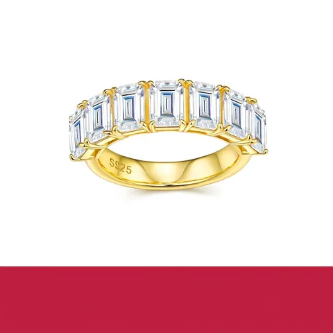925 Sterling Silber Moissanit Eternity Ring Smaragdschliff Vergoldet Stapelbare Verlobungsband Für Damen Feiner Schmuck