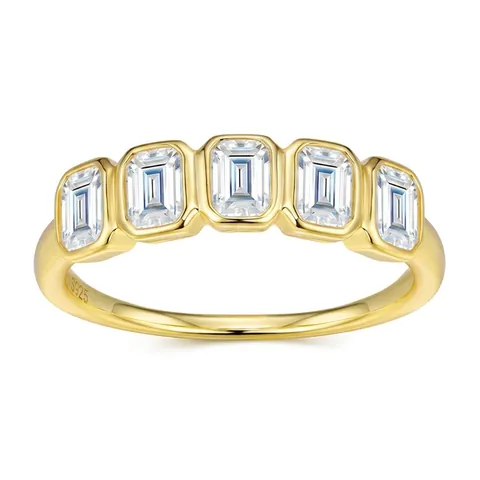 S925 Sterling Silver Emerald Cut Moissanite Row Ring 18K Gold Plated Luxury Rectangular Band Ring For Women Wedding Jewelry