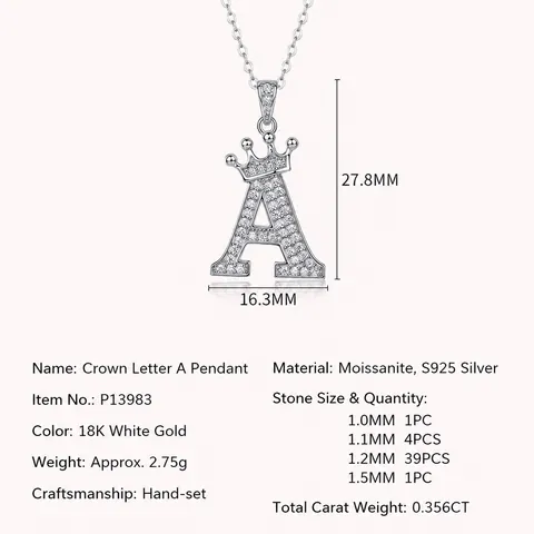 925 Sterling Zilveren Kroon Initiaal Ketting Voor Vrouwen D Kleur Moissaniet Hanger Met GRA Certificaat Sieraden Cadeau