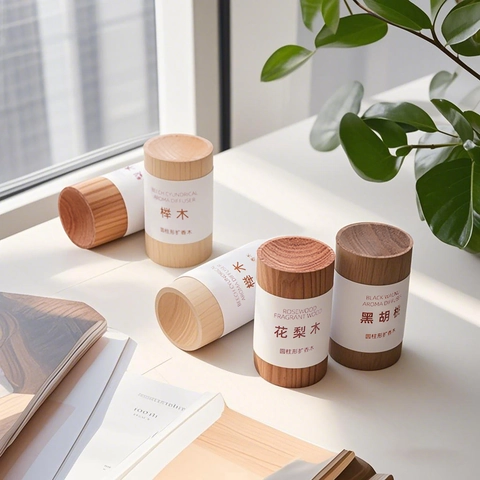 Natural Wood Essential Oil Diffuser Base Beech Walnut Cylinder Aromatherapy Fragrance Diffuser Home Office Desktop Decor