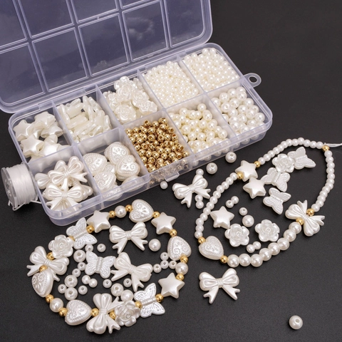 Set di Perline in Perla Artificiale Fai da Te Con Scatola di Immagazzinaggio Camelia Rosa Ciondoli Distanziatori Perline Per Creazione di Gioielli Kit Braccialetto