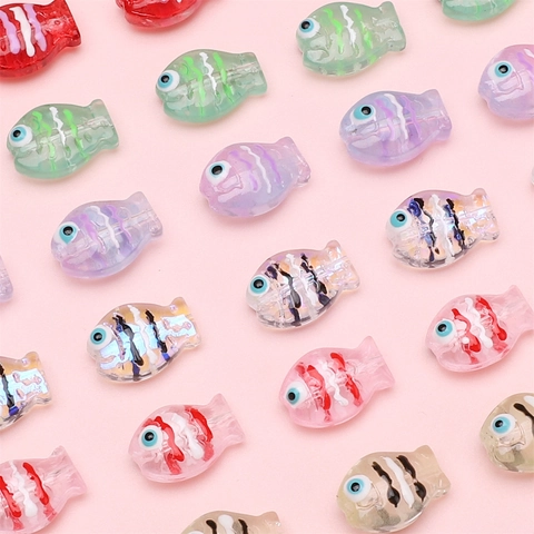 Hand-Painted Lampwork Glass Fish Beads Animal Shape Striped Spacer Beads For DIY Jewelry Making Bracelet Necklace Craft