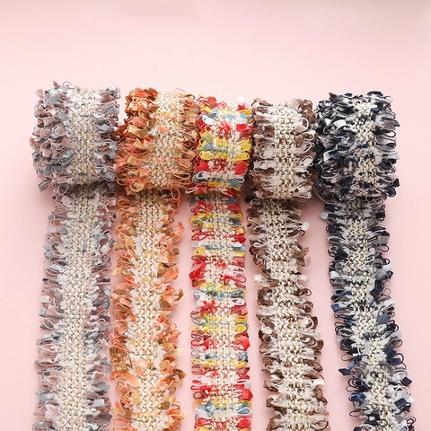 Tweed Style Tassel Lace Trim Braided Ribbon With Gold Metallic Thread For DIY Sewing Garment Accessories Fabric Ribbon
