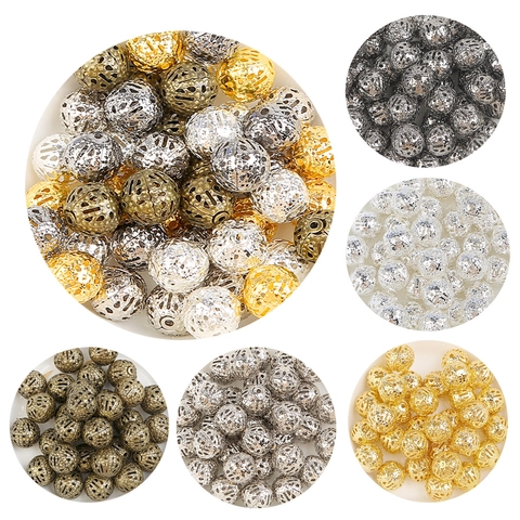 Perles en Maille de Fer Creuses Forme de Balle Filigrane Perles d'Espacement pour Fabrication de Bijoux DIY Bracelet Collier Accessoires