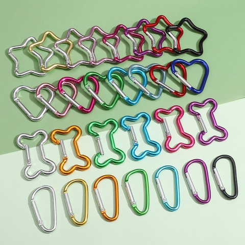 Colorful Aluminum Alloy Carabiner Clip Star Heart Bone D-Shape Keychain Hook For Backpack DIY Craft Outdoor Accessory