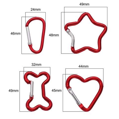 Mosquetones de Aluminio Estrella Corazón Hueso Forma D Llavero Accesorios DIY Hebilla de Bolso Gancho de Cadena de Teléfono para Hombre Mujer