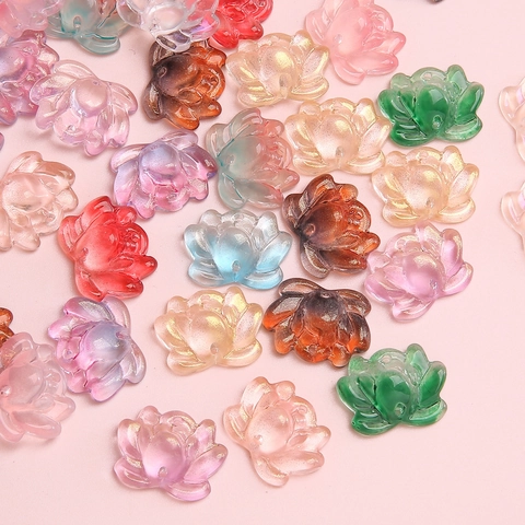 Lotus Flower Shape Glass Beads Gold Glitter Gradient For DIY Jewelry Making Bracelets Necklaces Handcrafted Oriental Accessories