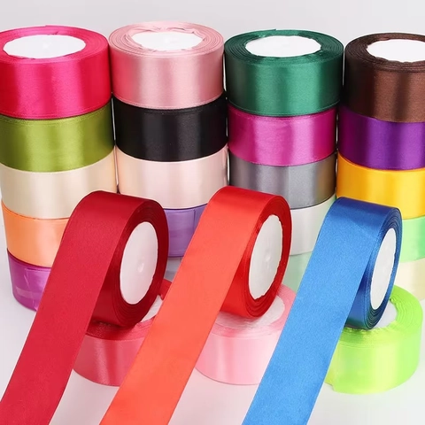 Solid Color Satin Ribbon Roll Polyester Fabric Ribbon For DIY Crafts Gift Wrapping Wedding Party Hair Bow Decoration Material