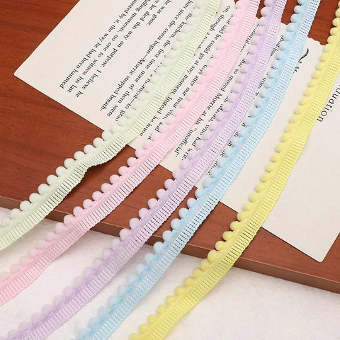 Macaron Color Pom Pom Trim Ribbon 1cm Polyester Lace Fringe For Sewing Crafts Apparel Decoration Home DIY Materials