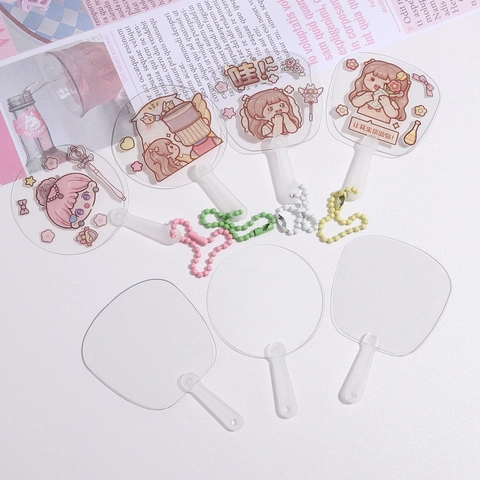 Transparent Mini Round Oval Plastic DIY Hand Fan Blank Clear Plastic Fan For DIY Crafts Painting Stickers Idol Support