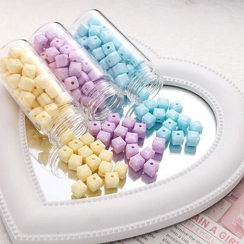 Perles En Vrac Cubiques En Acrylique Couleur Unie Macaron Perles Intercalaires Carrées Géométriques Pour Fabrication De Bijoux Collier Bracelet DIY