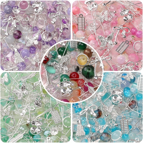 DIY Jewelry Making Kit Mixed Glass Beads Alloy Charms Butterfly Flower Heart Pendant For Bracelet Necklace Supplies