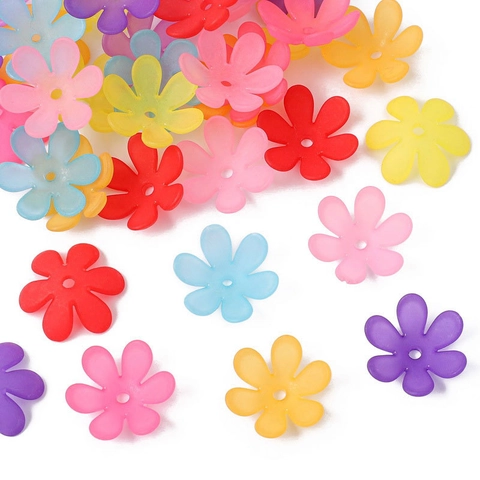 Perline a Forma di Fiore a Sei Petali in Acrilico Smerigliato Tinta Unita Accessori per Gioielli Fai da Te