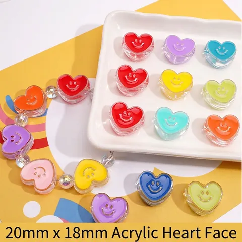 Acrylic Heart Smiley Face Beads For DIY Jewelry Making Colorful Handmade Bracelet Necklace Phone Case Accessories