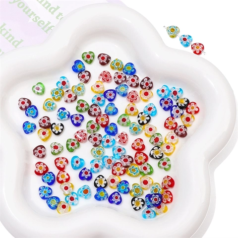 Heart Beads Handmade Colorful Glass Millefiori Flower Pattern Loose Beads For DIY Bracelet Necklace Jewelry Making Accessory