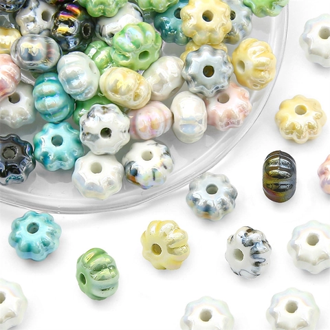 Pumpkin Shaped Ceramic Beads Ink Splatter Pattern Loose Beads For DIY Jewelry Making Glazed Flower Beads Handmade Accessories
