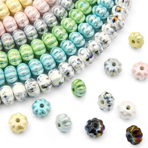 Pumpkin Shaped Ceramic Beads Ink Splatter Pattern Loose Beads For DIY Jewelry Making Glazed Flower Beads Handmade Accessories