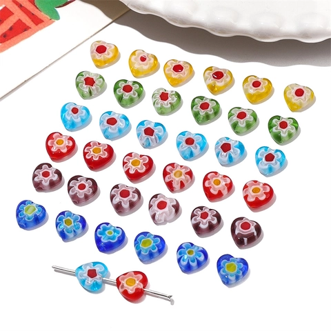 8mm Herz Form Millefiori Glas Perlen Mit Blumen Muster Handgemachte Lampwork Herz Perlen Für DIY Schmuck Herstellung Armband Halskette