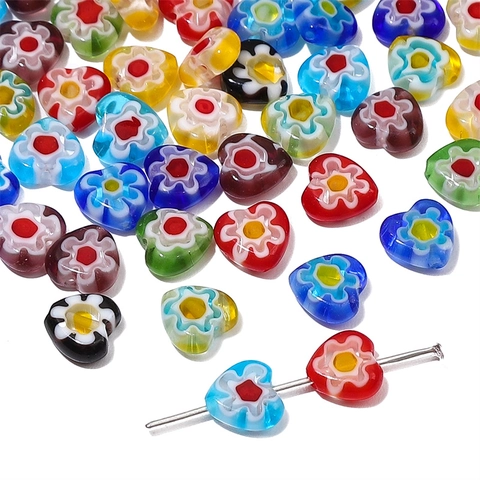 8mm Herz Form Millefiori Glas Perlen Mit Blumen Muster Handgemachte Lampwork Herz Perlen Für DIY Schmuck Herstellung Armband Halskette