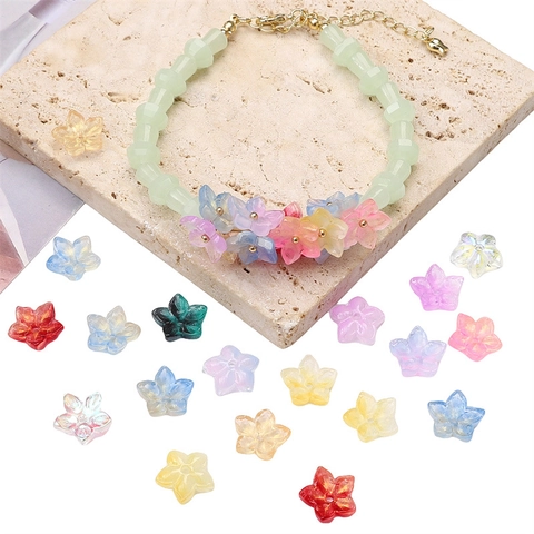 13x12mm Blumen Glasperlen Goldglitzer Farbverlauf Blütenblattform DIY Schmuckherstellung Lose Perlen Für Armband Halskette Zubehör