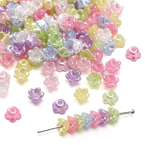 Acrylic Flower Shaped Imitation Pearl Beads For DIY Jewelry Making Bracelet Necklace Accessories Macaron Color Loose Spacers