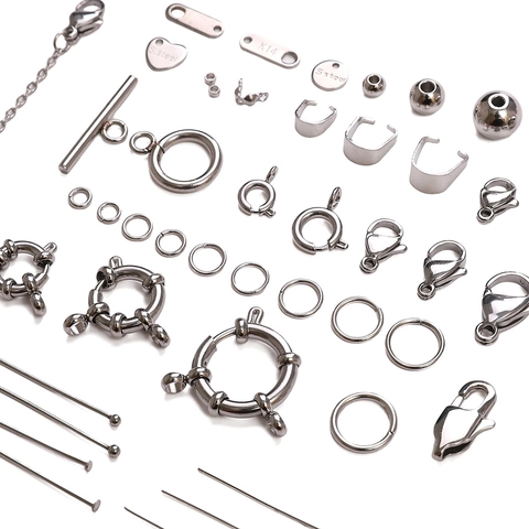 Stainless Steel Jewelry Making Findings Set Lobster Clasp Jump Rings Pins Beads For Necklace Bracelet DIY Craft Accessory