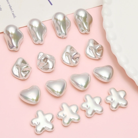 ABS Artificial Pearl Loose Beads Irregular Shape Baroque Style Heart Star Flower Starfish White Iridescent DIY Jewelry Making Accessories