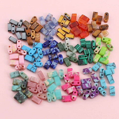 Rectangle Double Hole Natural Stone Beads Agate Quartz Tila Beads For DIY Bracelet Necklace Jewelry Making Handmade Crafts