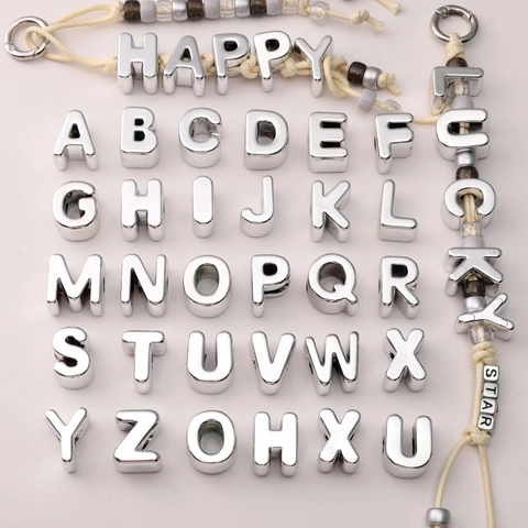 Acrylic UV Silver Plated Large Hole Alphabet Beads A-Z Metal Texture Letter Beads For DIY Bracelet Necklace Jewelry Making