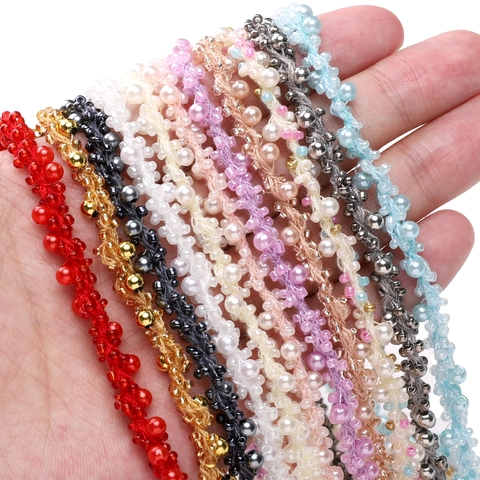 Retro Geflochtene Perlenkette Für DIY Schmuckherstellung Künstliche Perle Glasperle Band Spitze Für Armband Halskette Zubehör